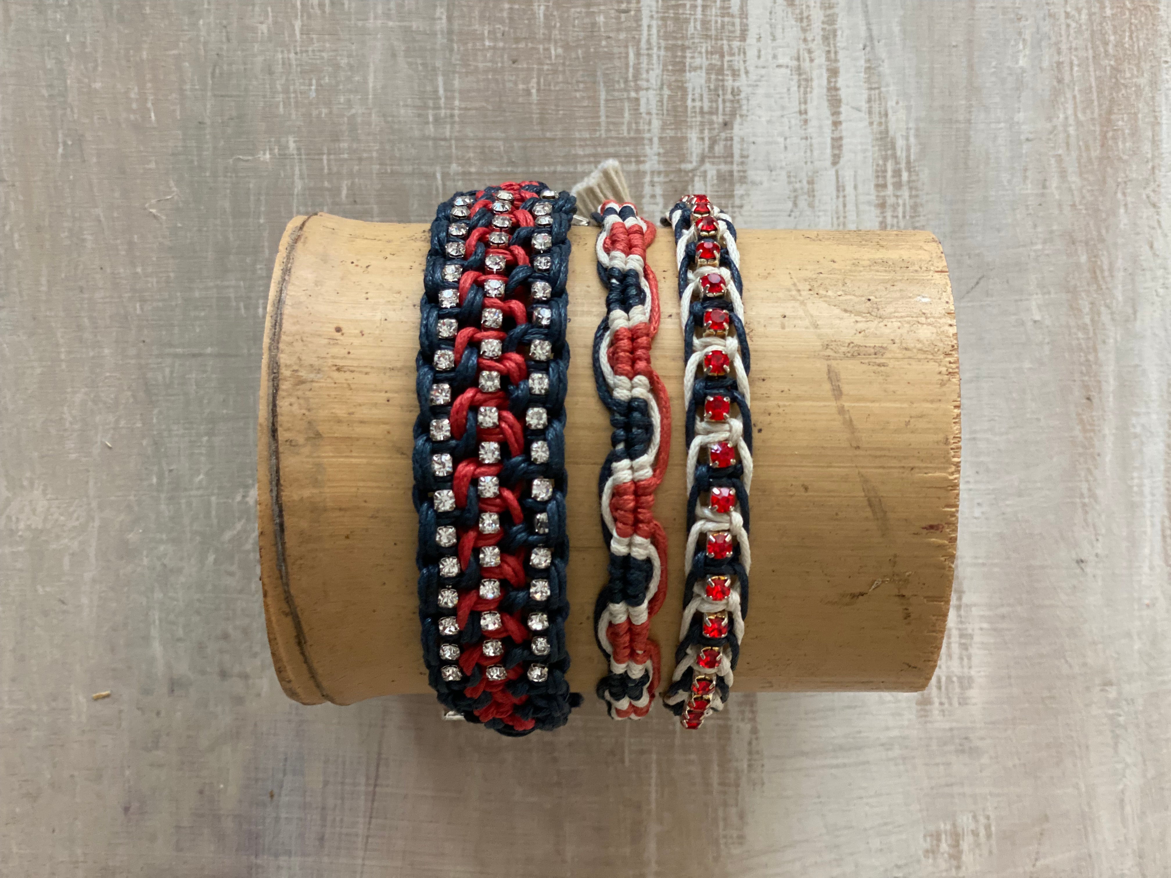 Game Day: Navy Blue, Red & White - Macrame String Bracelet Set