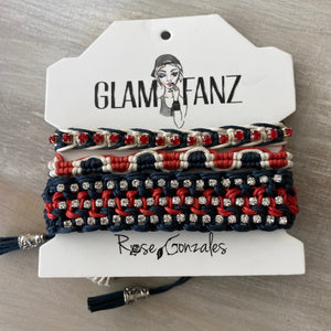 Game Day: Navy Blue, Red & White - Macrame String Bracelet Set