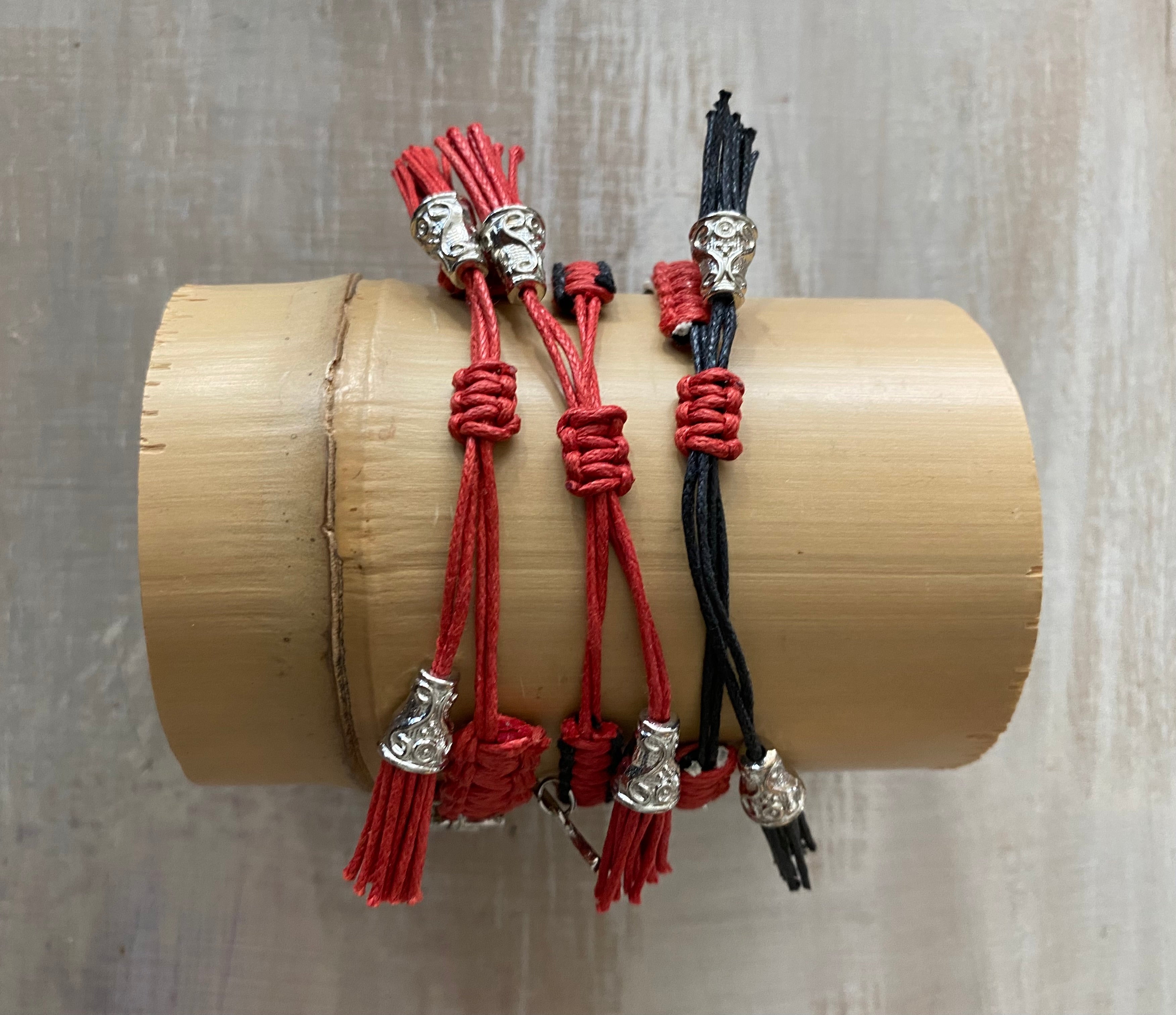 Game Day: Red, Black & White- Macrame String Bracelet Set