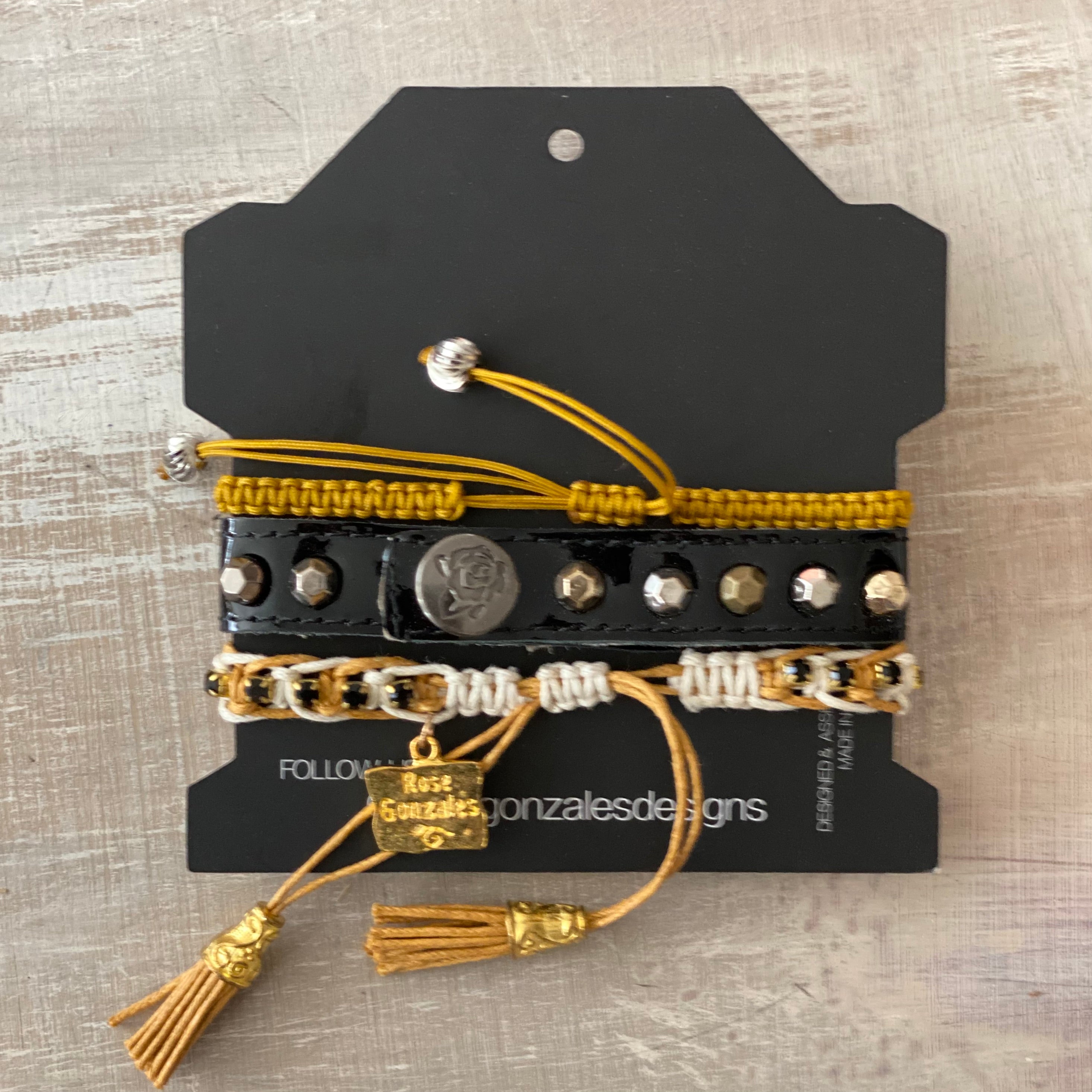 Game Day: Black & Old Gold- Macrame String Bracelet Set