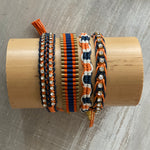 Game Day: Navy Blue & Orange w/white - Macrame String Bracelet Set