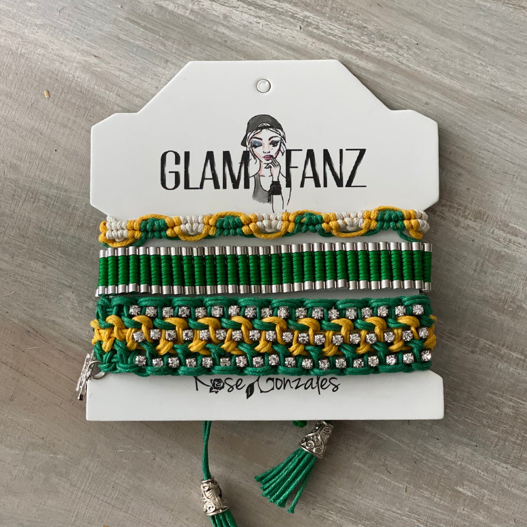 Game Day: Green, Athletic Yellow & White- Macrame String Bracelet Set