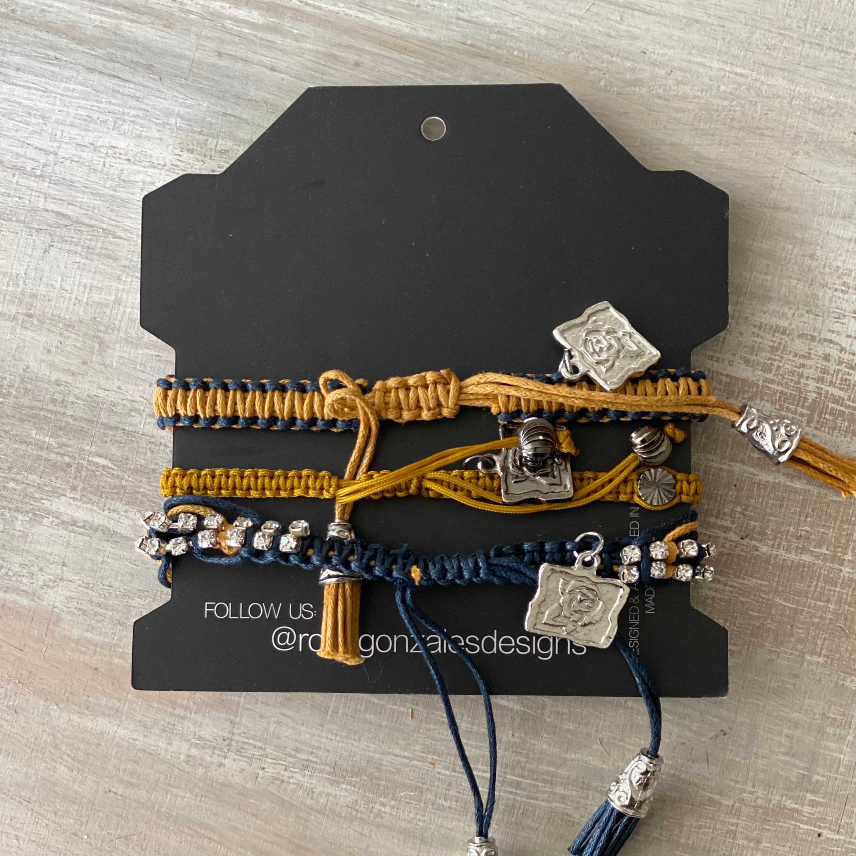 Game Day: Navy Blue & Old Gold- Macrame String Bracelet Set