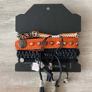 Game Day: Orange, Black & White - Macrame String Bracelet Set