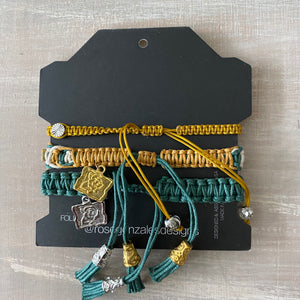 Game Day: Teal Green & Old Gold - Macrame String Bracelet Set
