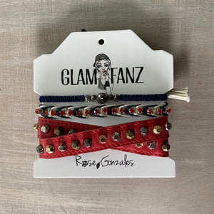 Game Day: Navy Blue, Red & White - Macrame String Bracelet Set
