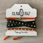 Game Day: Teal Green, Orange & White - Macrame String Bracelet Set