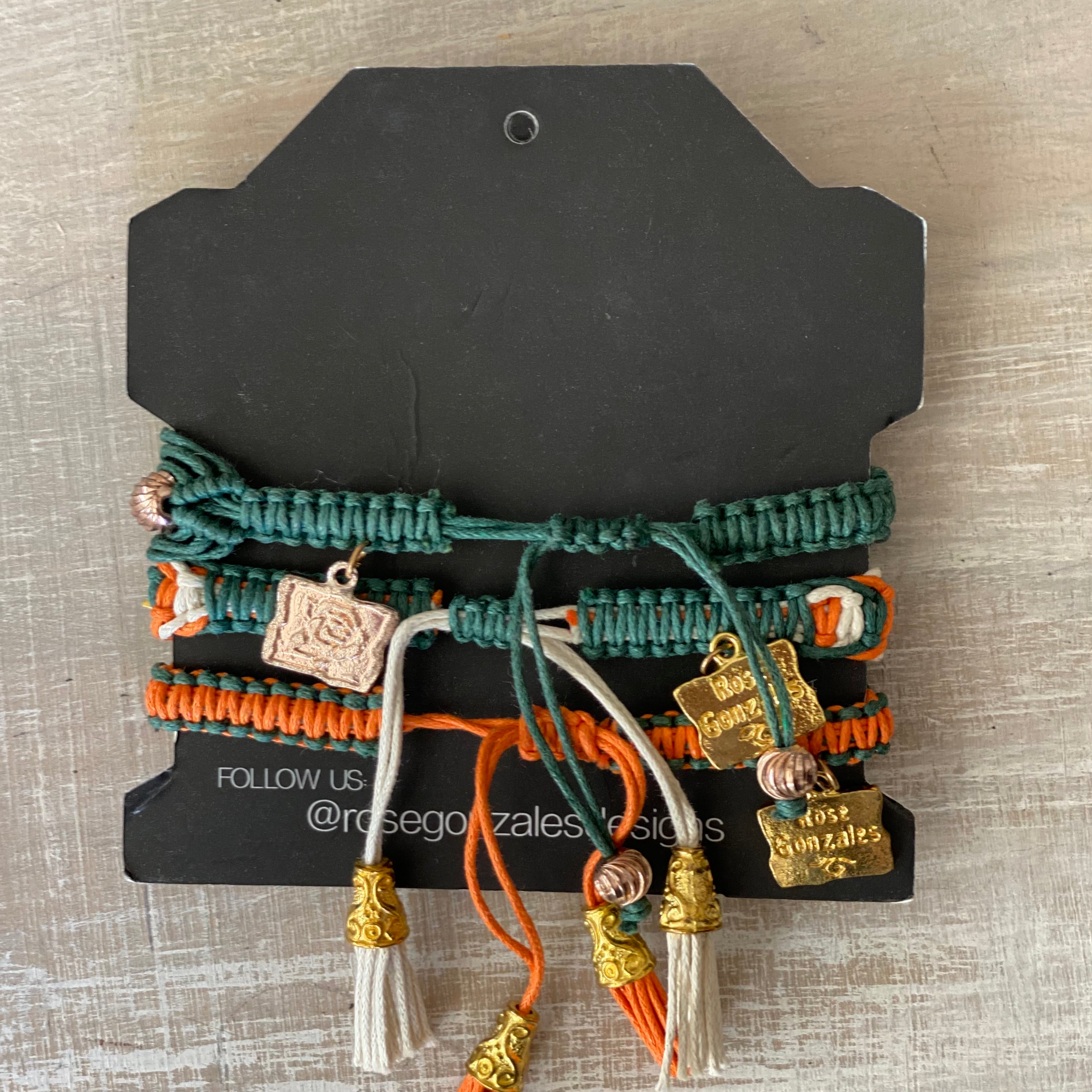 Game Day: Teal Green, Orange & White - Macrame String Bracelet Set