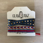 Game Day: Royal Blue , Red & White - Macrame String Bracelet Set