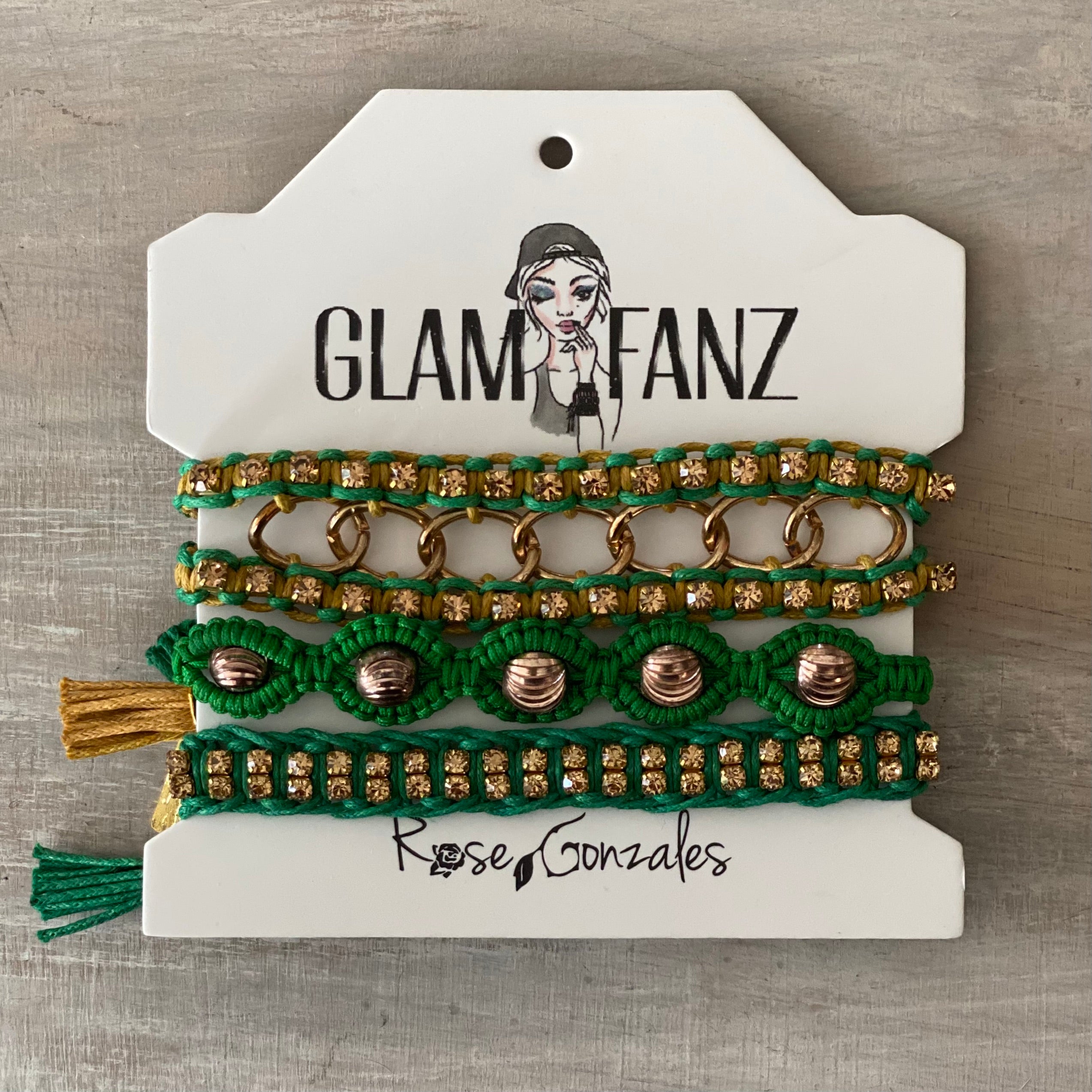 Game Day: Green & Old Gold- Macrame String Bracelet Set