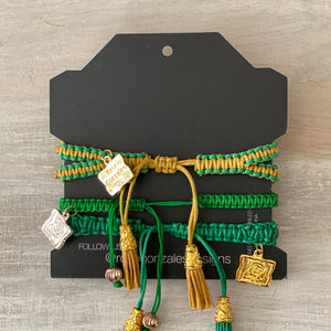 Game Day: Green & Old Gold- Macrame String Bracelet Set