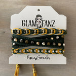 Game Day: Teal Green, Athletic Yellow & White- Macrame String Bracelet Set