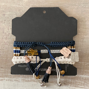 Game Day: Navy Blue & White-  Macrame String Bracelet Set