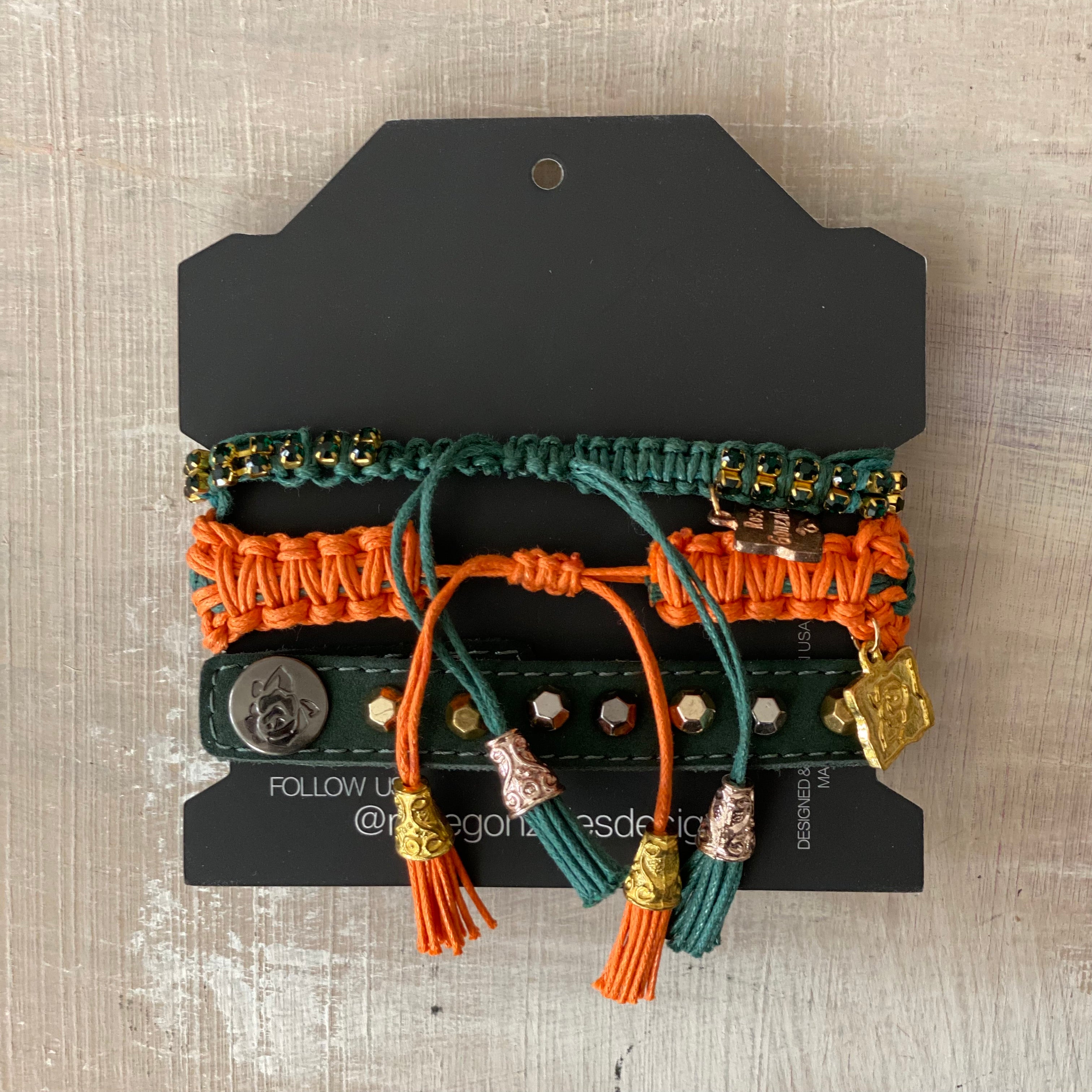 Game Day: Teal Green & Orange - Macrame String Bracelet Set