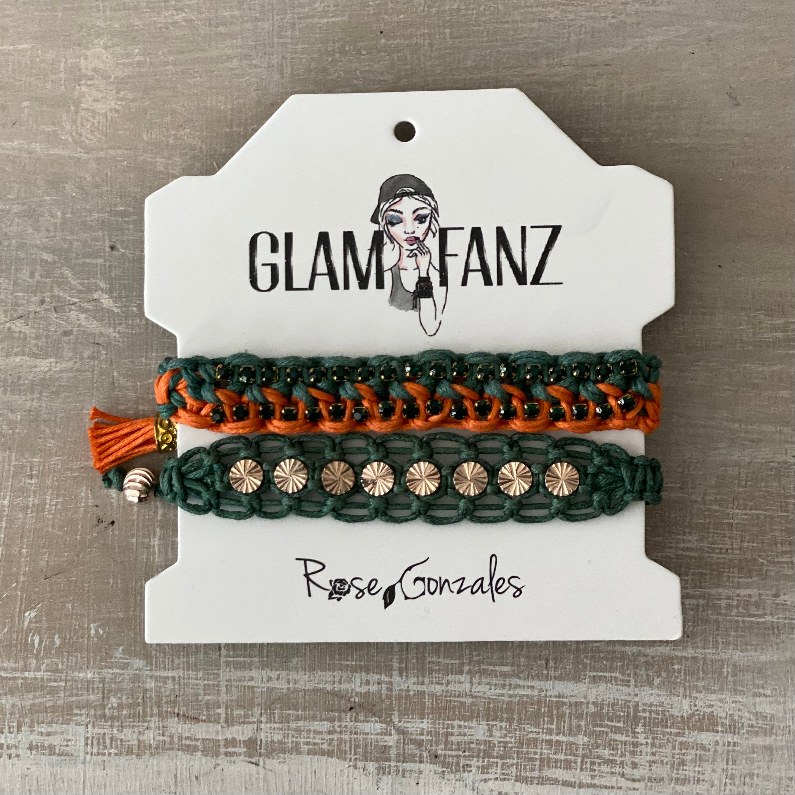 Game Day: Teal Green & Orange - Macrame String Bracelet Set