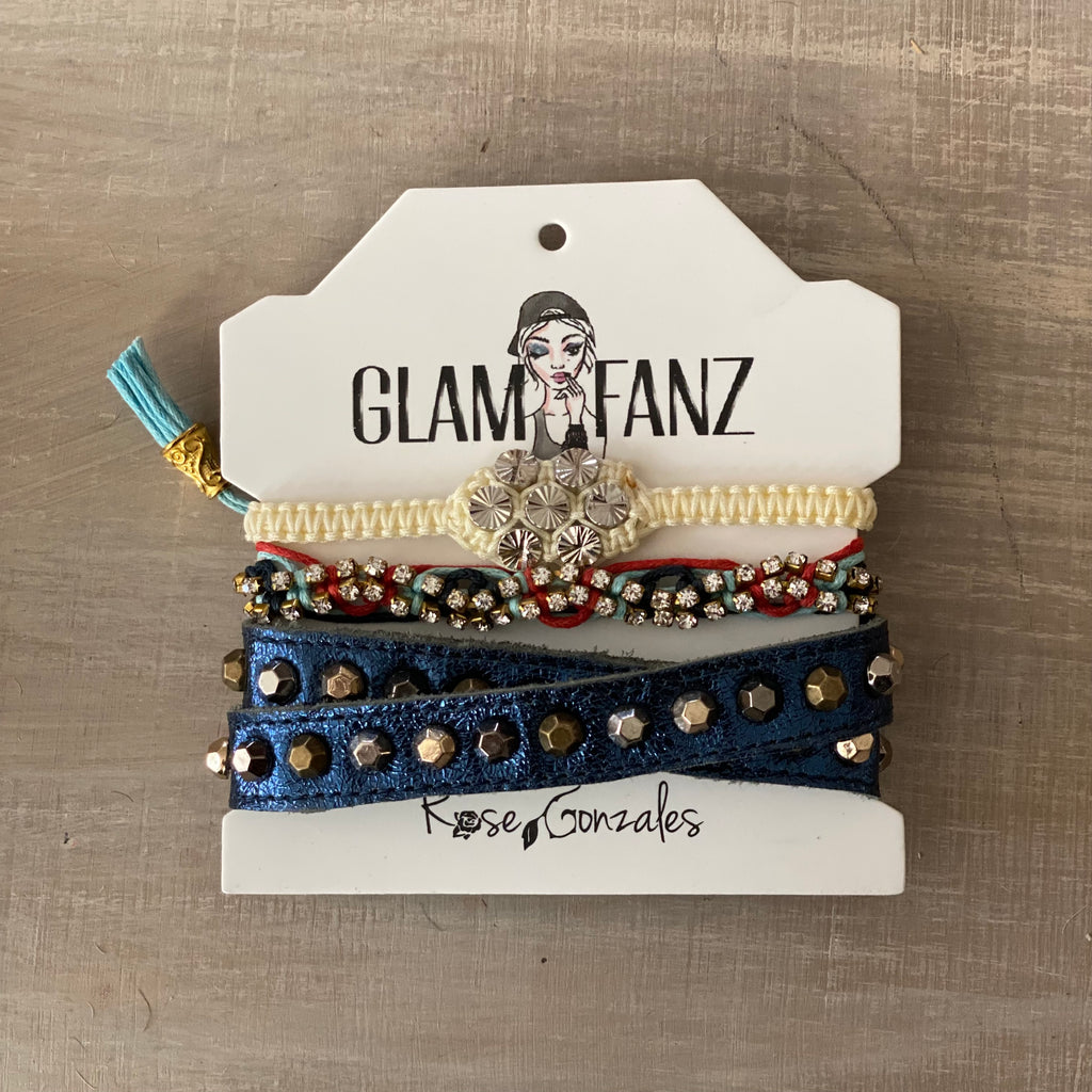 Game Day: Navy Blue, Light Blue, Red &White - Macrame String Bracelet Set