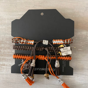 Game Day: Brown, Orange & White- Macrame String Bracelet Set