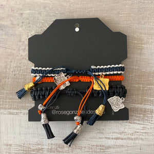 Game Day: Orange, Black & White - Macrame String Bracelet Set