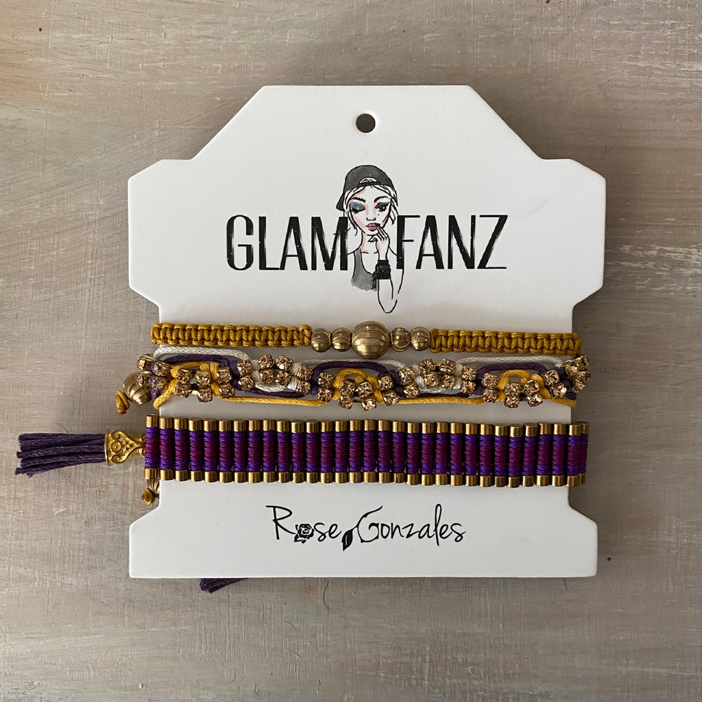 Game Day: Purple, Gold & White - Macrame String Bracelet Set