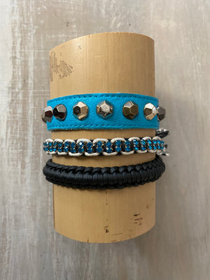 Game Day: Turquoise, Black & White- Macrame String Bracelet Set
