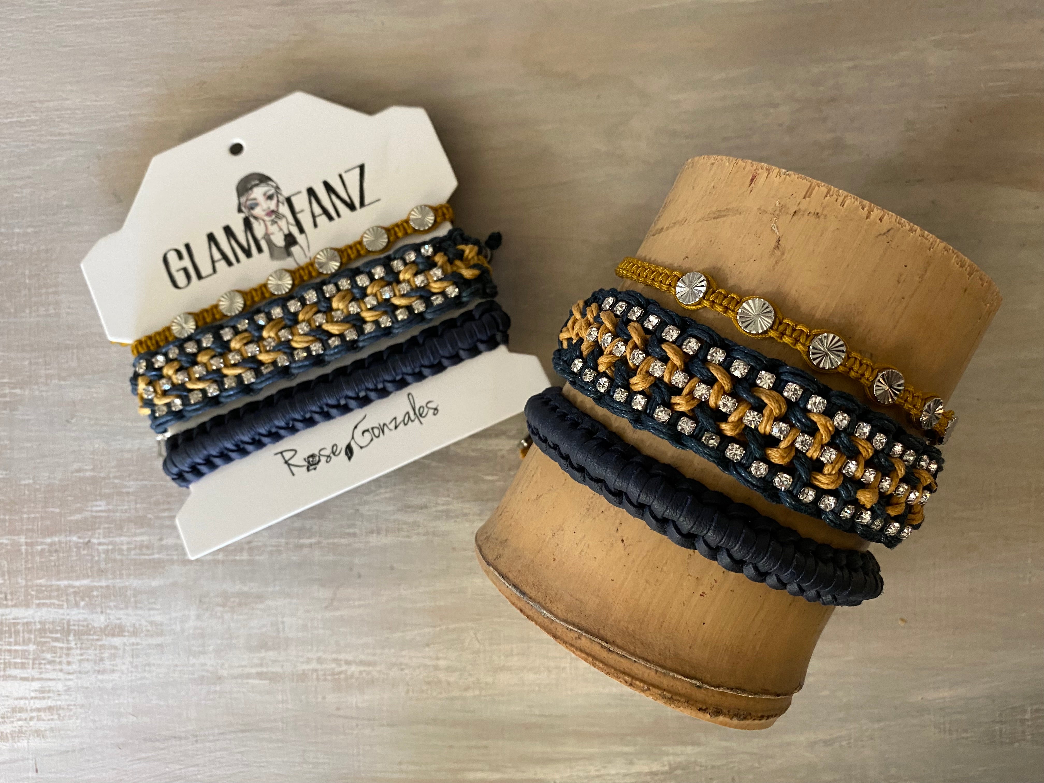 Game Day: Navy Blue & Old Gold- Macrame String Bracelet Set