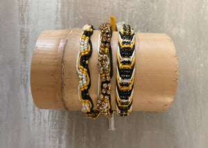 Game Day: Black, Athletic Gold & White- Macrame String Bracelet Set