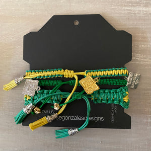 Game Day: Green & Yellow -Macrame String Bracelet Set