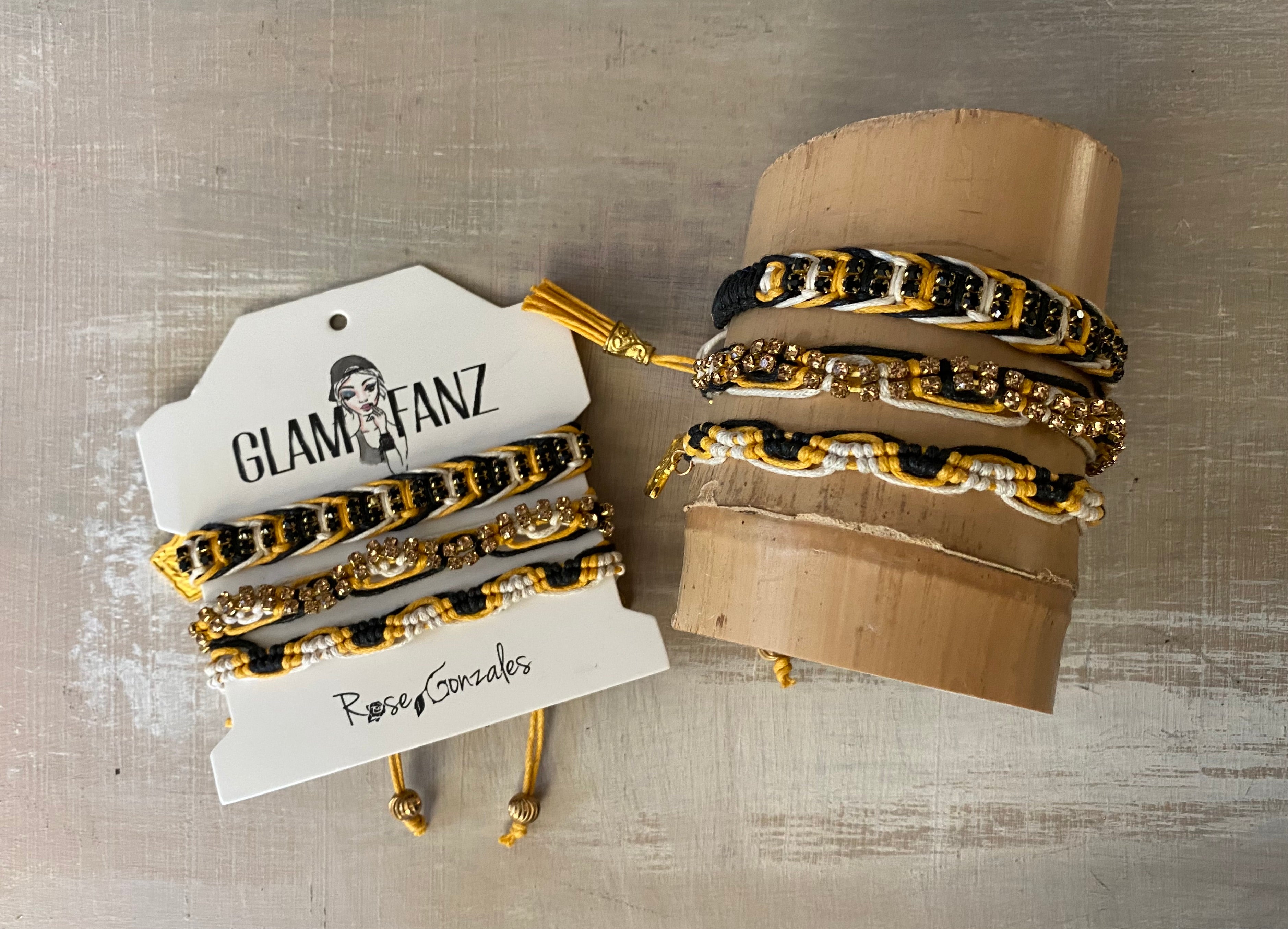 Game Day: Black, Athletic Gold & White- Macrame String Bracelet Set