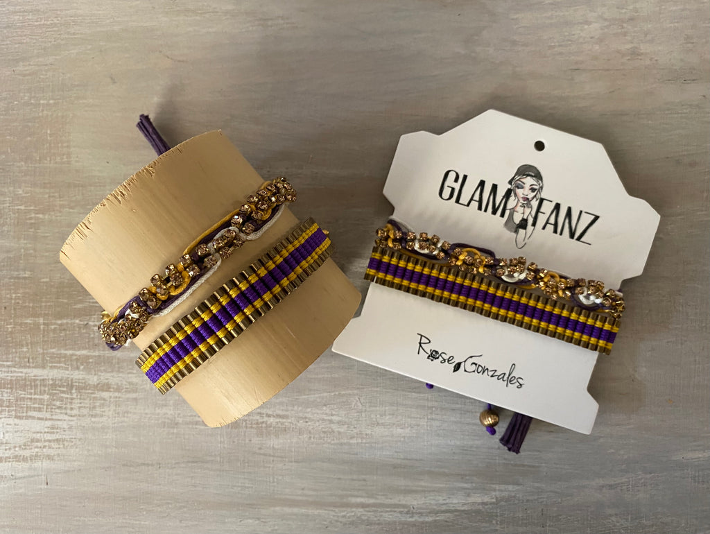 Game Day: Purple, Gold & White - Macrame String Bracelet Set