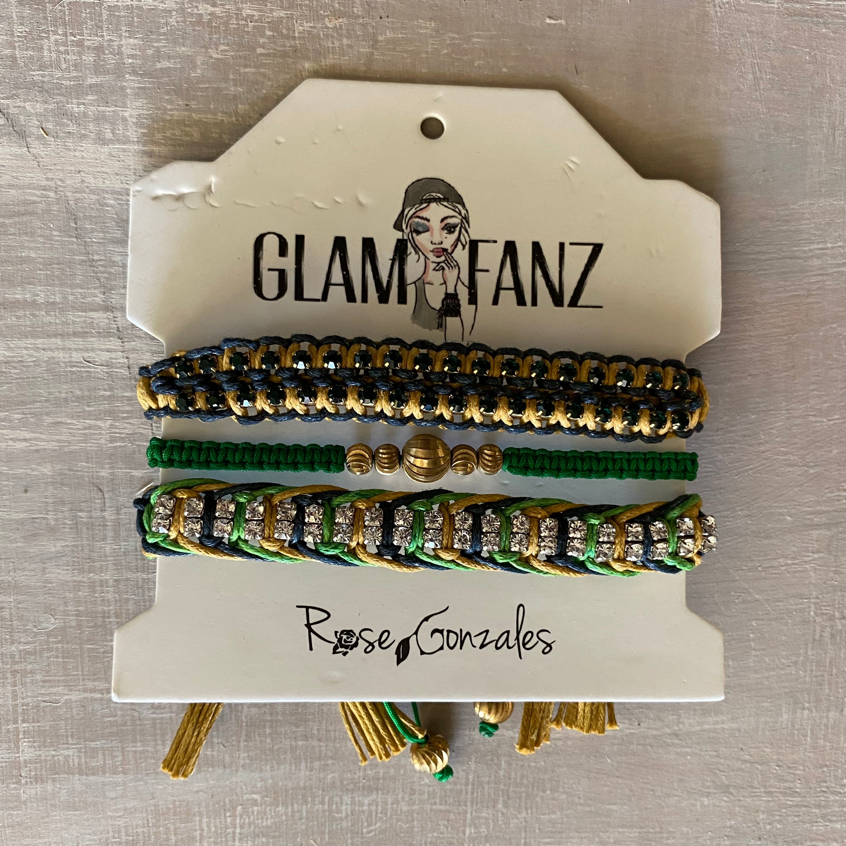 Game Day: Navy Blue, Old Gold & Green - Macrame String Bracelet Set