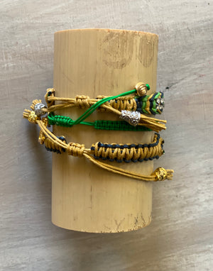 Game Day: Navy Blue, Old Gold & Green - Macrame String Bracelet Set