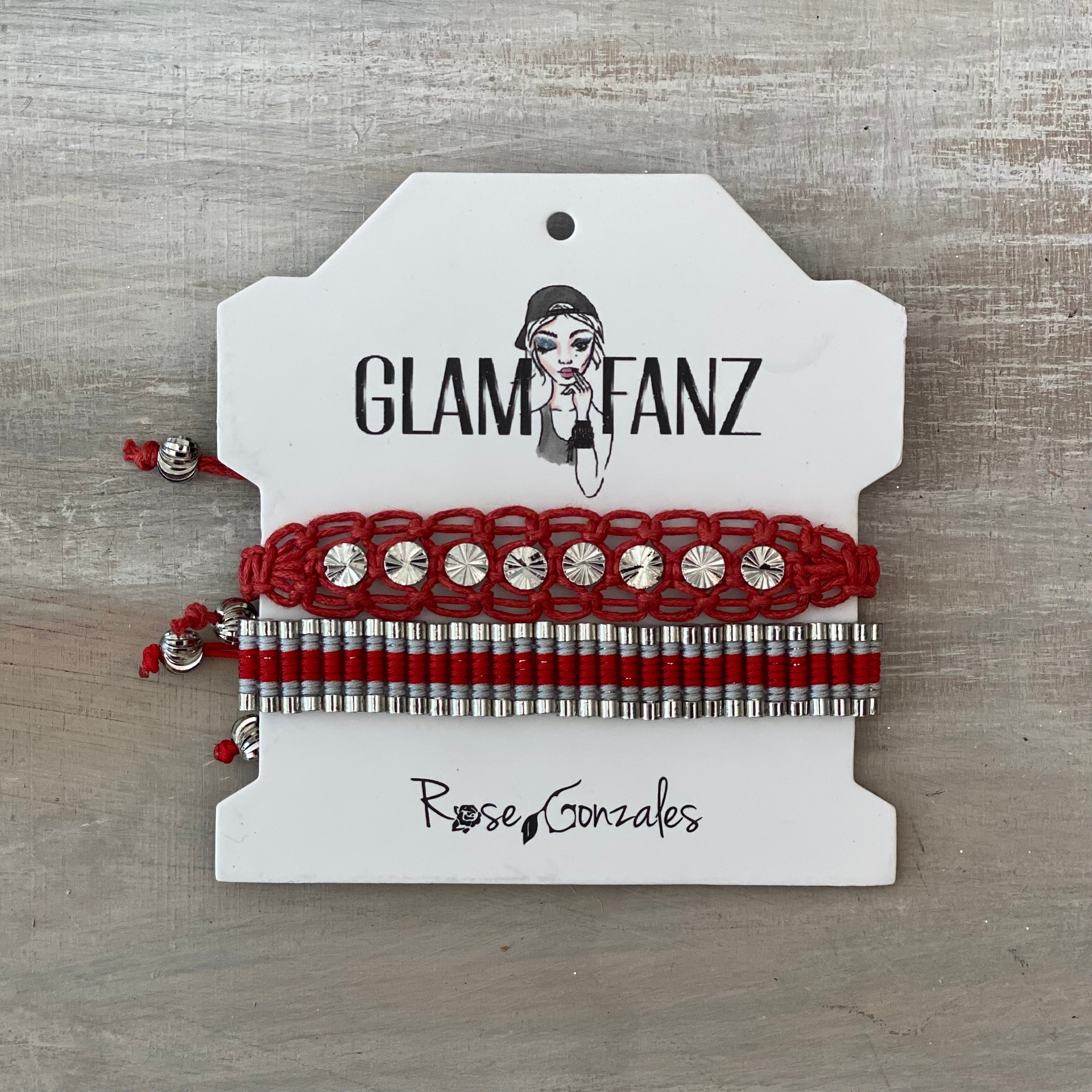 Game Day: Red & silver - Macrame String Bracelet Set