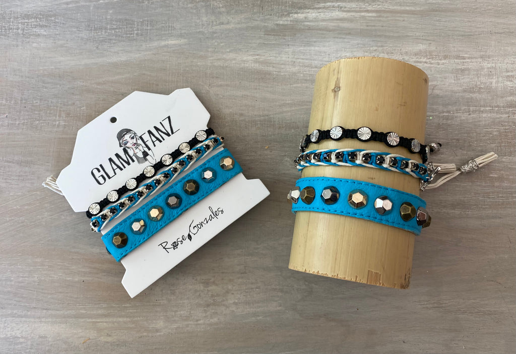 Game Day: Turquoise, Black & White - Macrame String Bracelet Set