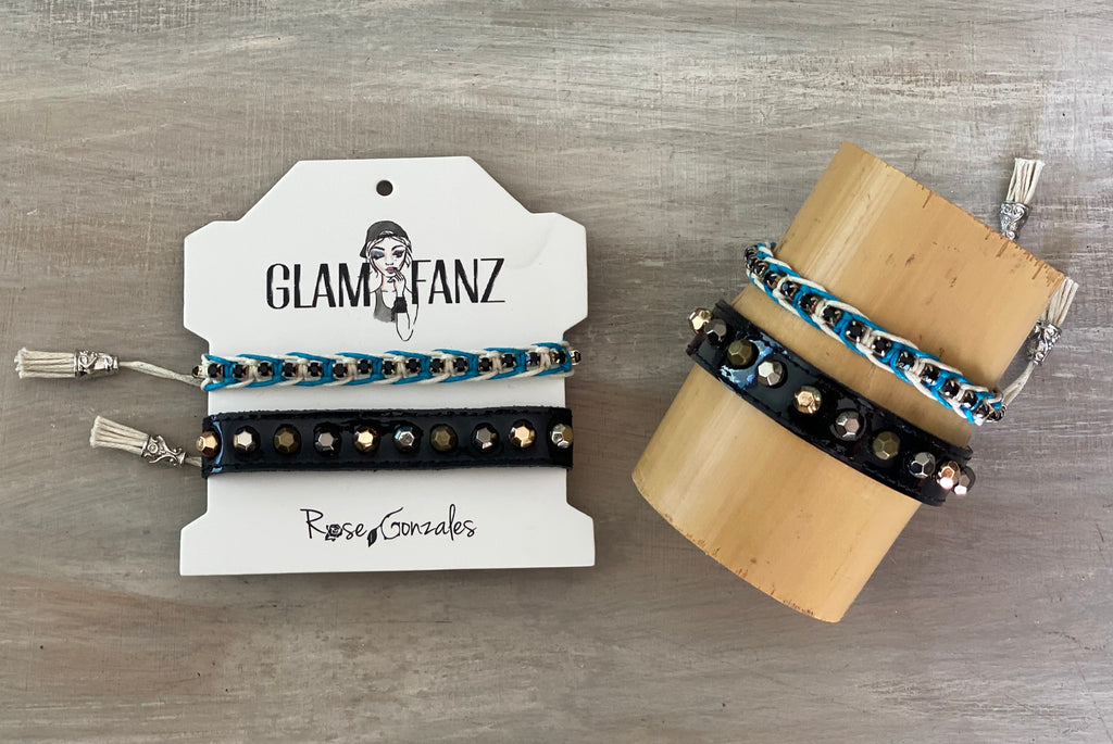 Game Day: Turquoise, Black & White - Macrame String Bracelet Set