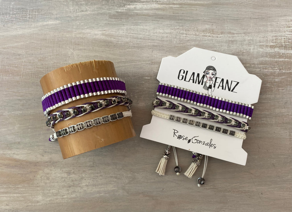 Game Day: Purple & White - Macrame String Bracelet Set