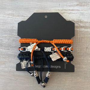 Game Day: Black, Orange & White- Macrame String Bracelet Set