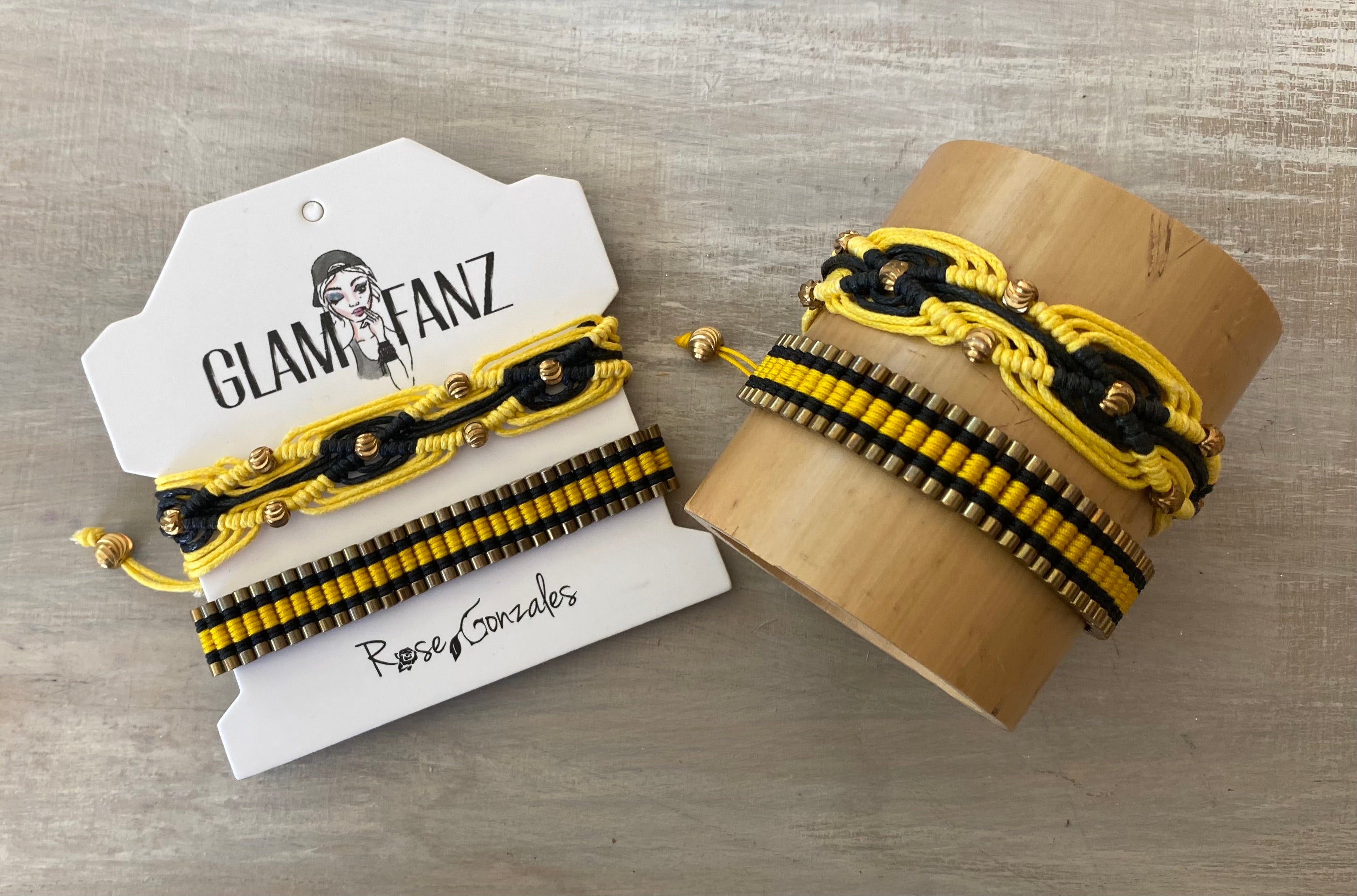 Game Day: Black & Athletic Gold- Macrame String Bracelet Set