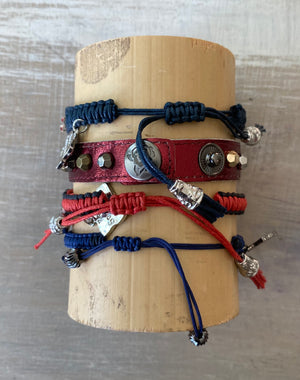 Game Day: Blue & Red- Macrame String Bracelet Set