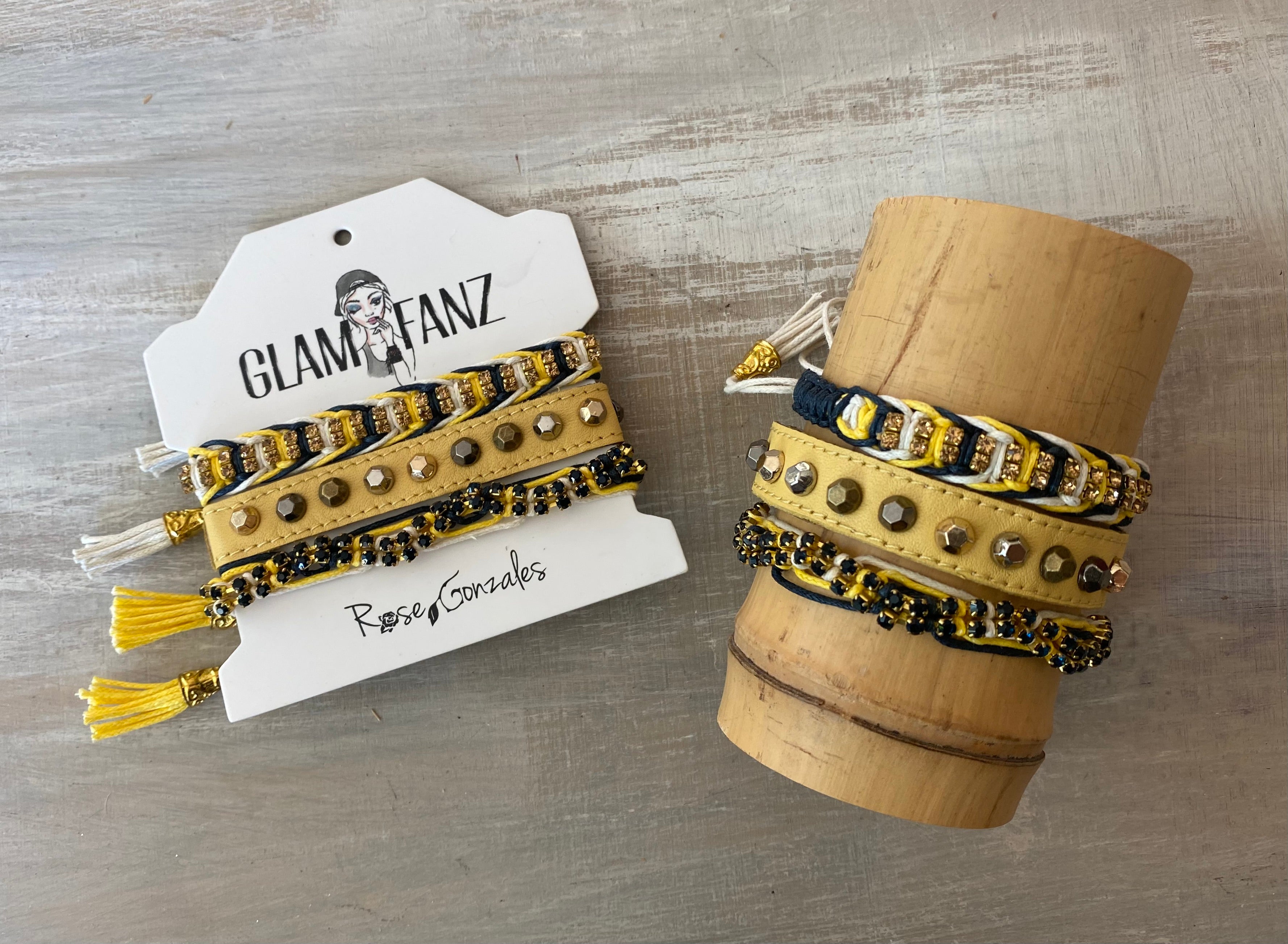 Game Day: Navy Blue, Yellow & White- Macrame String Bracelet Set