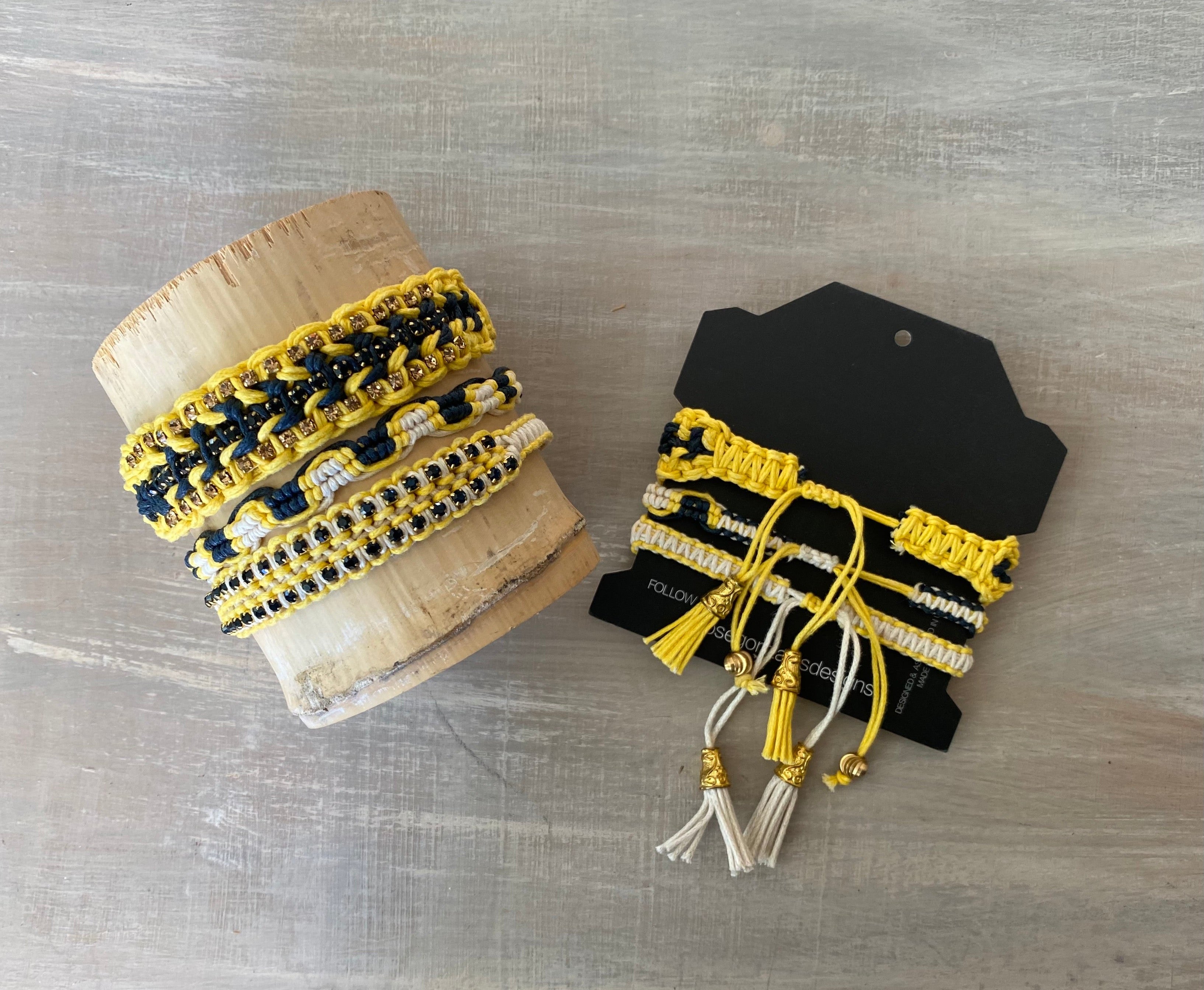 Game Day: Navy Blue , Yellow & White - Macrame String Bracelet Set