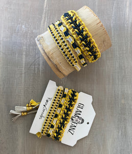 Game Day: Navy Blue , Yellow & White - Macrame String Bracelet Set