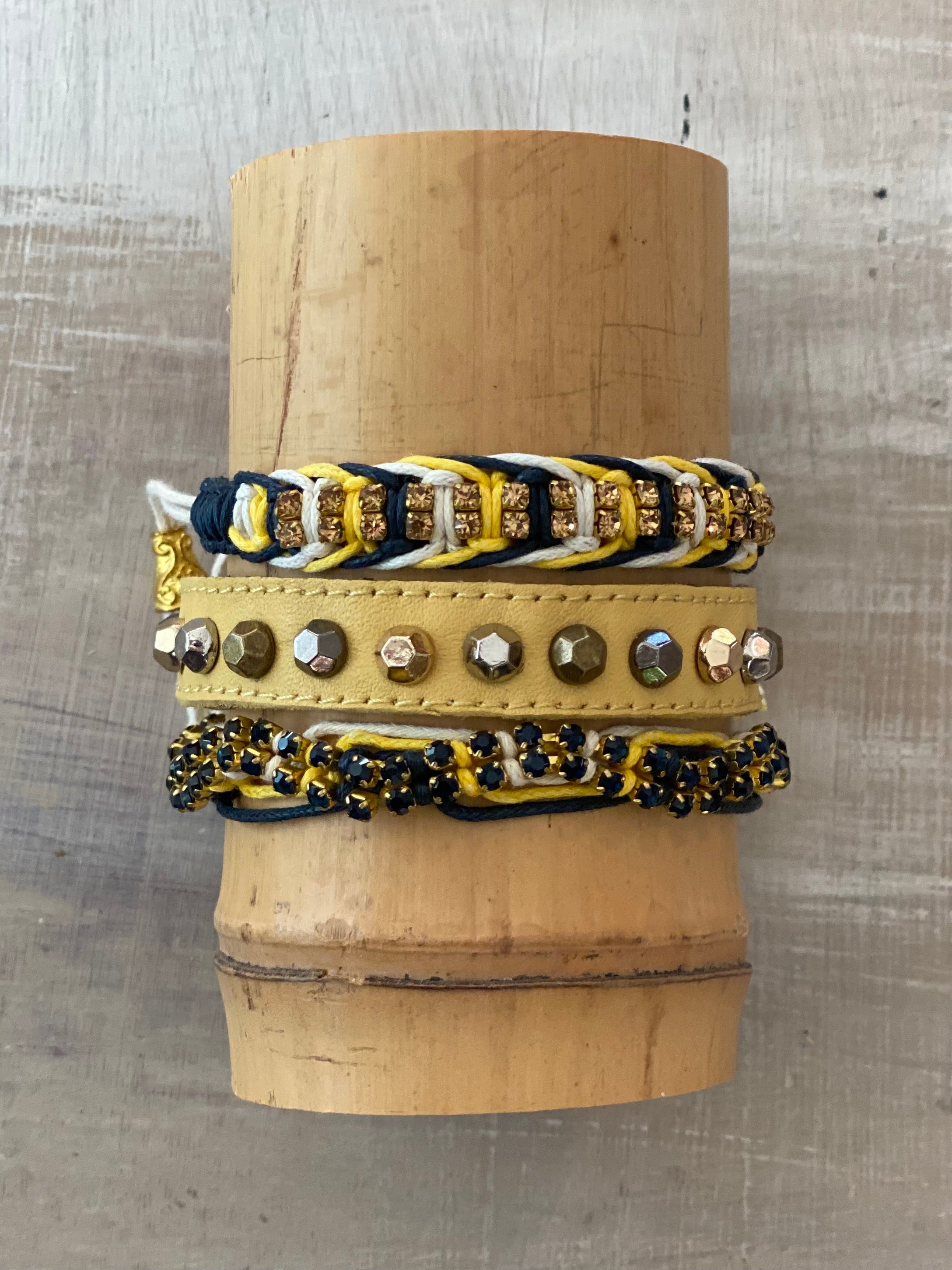 Game Day: Navy Blue, Yellow & White- Macrame String Bracelet Set