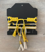 Game Day: Navy Blue , Yellow & White - Macrame String Bracelet Set