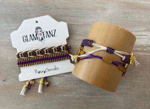 Game Day: Purple, Old Gold & White - Macrame String Bracelet Set