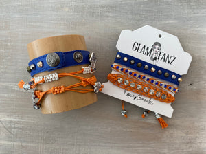 Game Day: Royal Blue & Orange w/white - Macrame String Bracelet Set