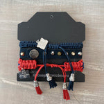 Game Day: Navy/Royal Blue, Red & White - Macrame String Bracelet Set