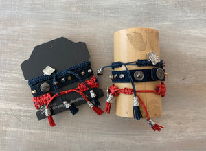Game Day: Navy/Royal Blue, Red & White - Macrame String Bracelet Set