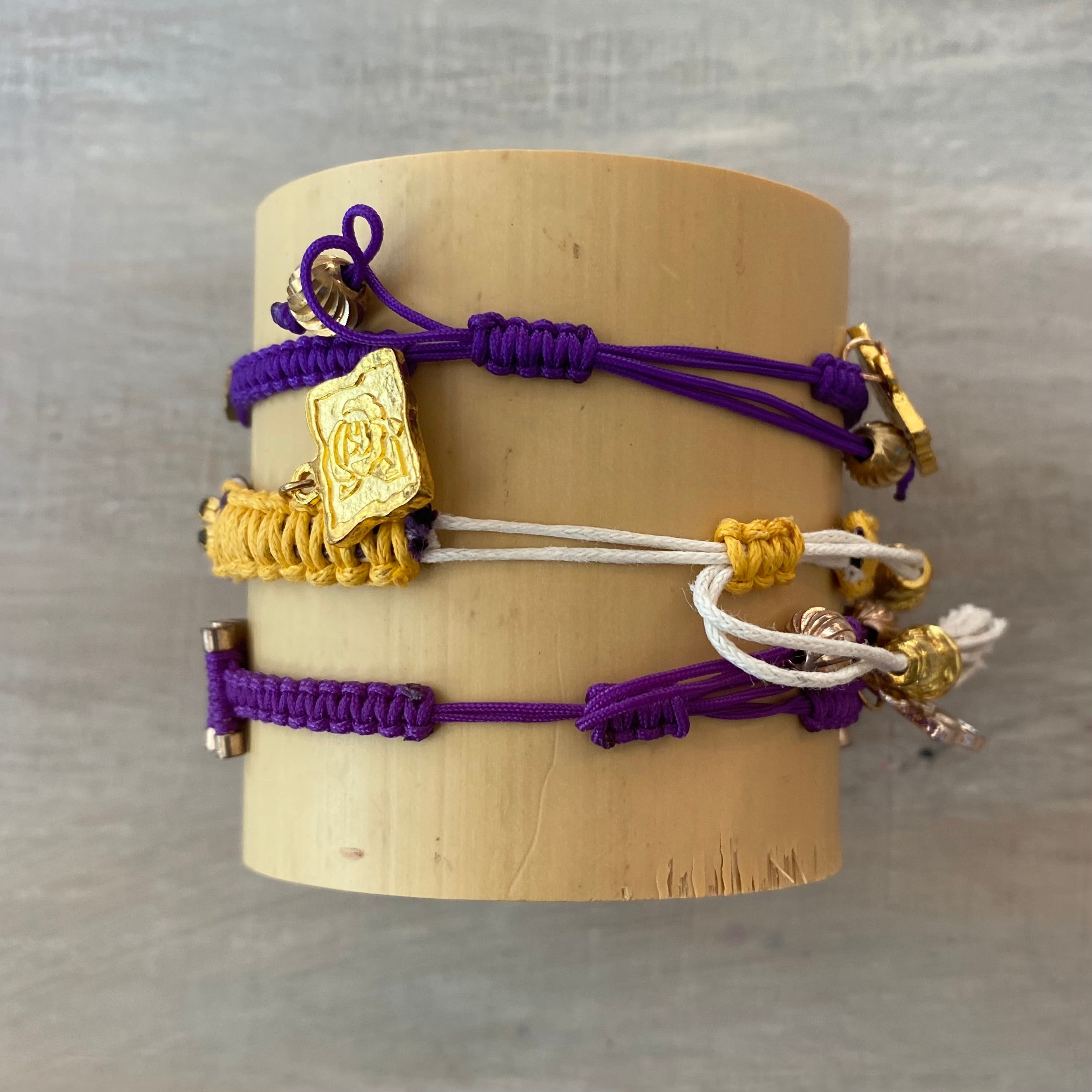 Game Day: Purple, Athletic Gold & White - Macrame String Bracelet Set