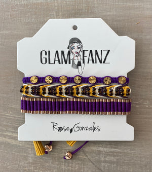 Game Day: Purple, Athletic Gold & White - Macrame String Bracelet Set