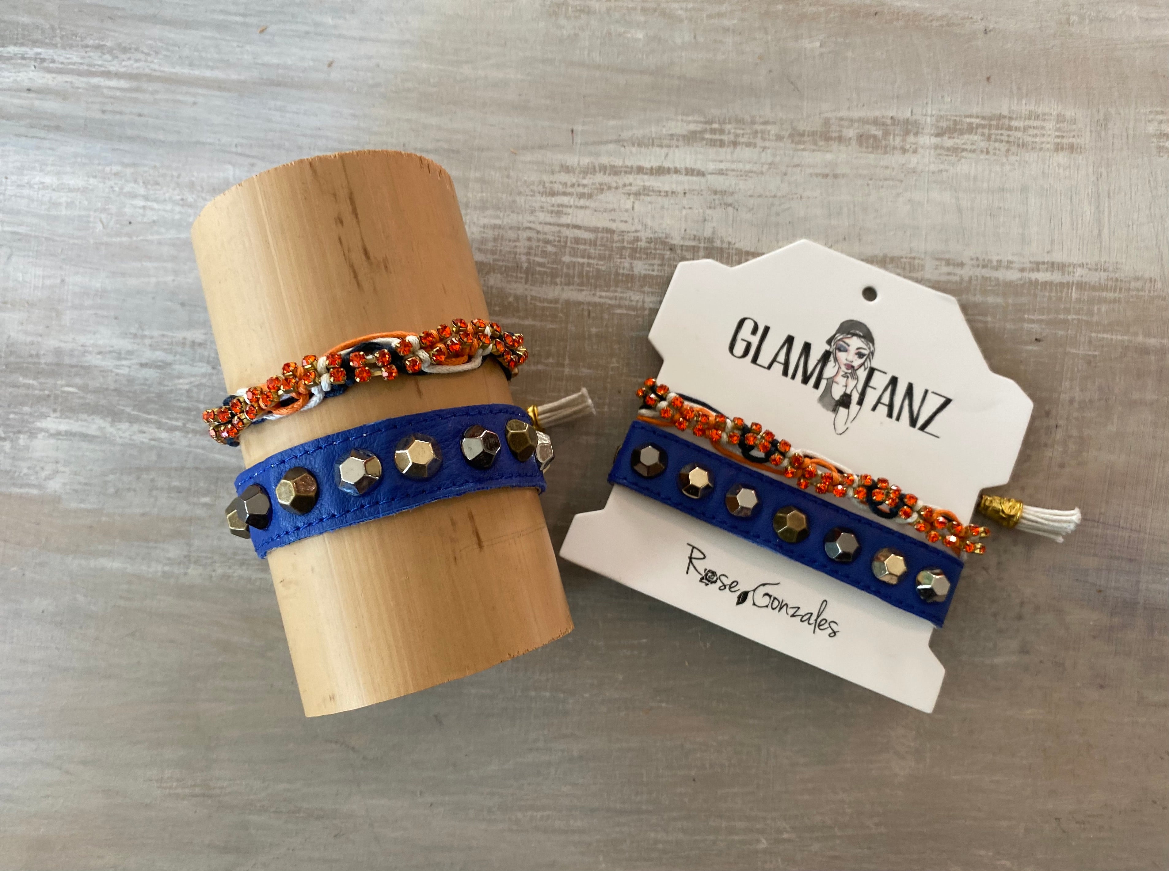 Game Day: Royal Blue & Orange w/white - Macrame String Bracelet Set